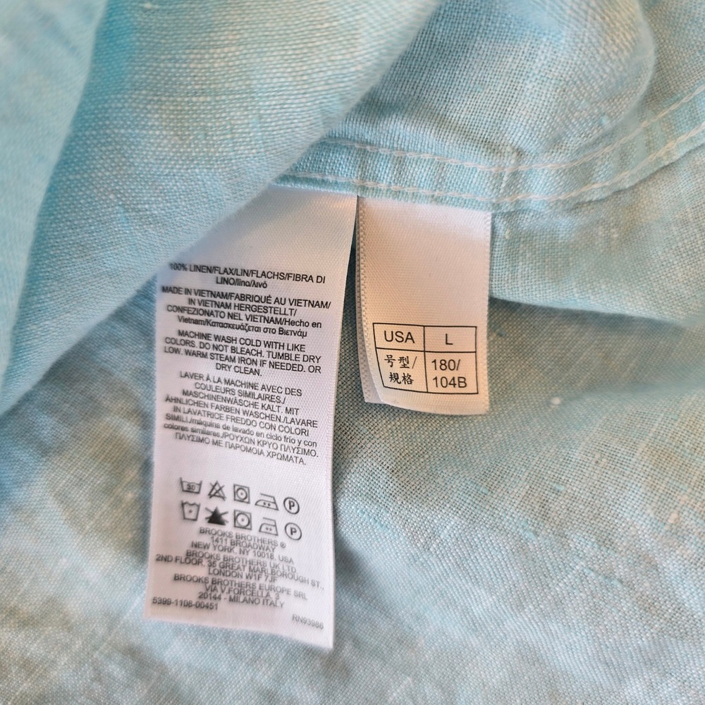 Brooks Brothers Regent Fit 100% Linen Short Sleeve Button Down Shirt Blue L - Picture 5 of 6